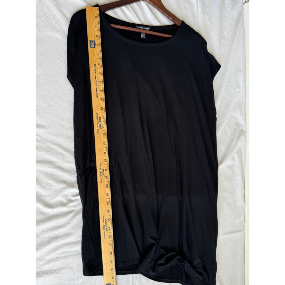 Eileen Fisher Black Asymmetrical Tunic Top XL Viscose Stretch Minimalist Blouse - Picture 7 of 7